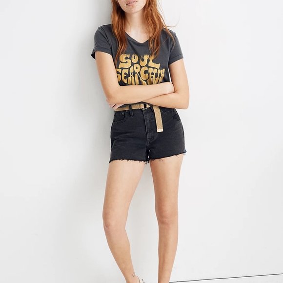 NWT PULL&BEAR Black Denim Jean Shorts Raw Hemline High Rise 30" Waist - Picture 2 of 15